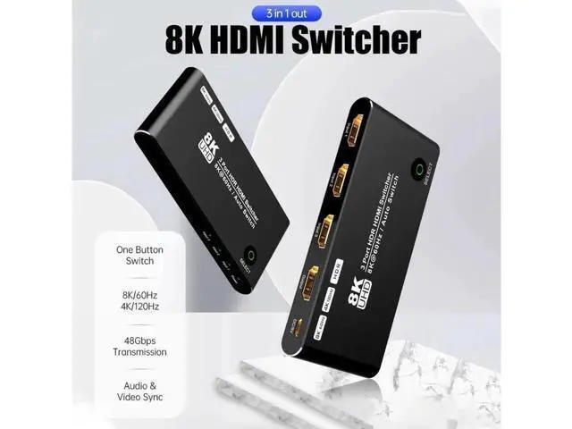 Alt view image 7 of 7 - HDMI Switcher with Remote Control 8K 4K 120hz Ultra HD 8K High Speed 48Gbps Directional HDMI Switch 3in 1out 8K@60Hz 4K@120Hz Switcher Converter Compatible with Xbox PS5 Projectors