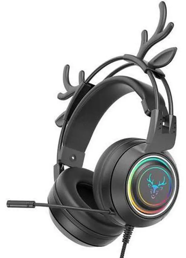 Main image of Gemdeck Wired Headphones Cute Antler Bluetooth Foldable Headphones Gift Black