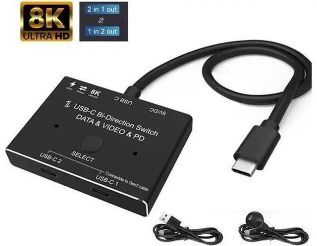 Main image of 8K@60Hz USB-C Bi-Direction Switch Video DataTransmissions PD Charge1x2, 2x1 Switcher Splitter