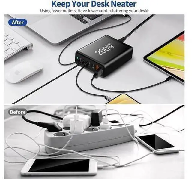 Alt view image 5 of 7 - GaN 200W 6-Port USB-C USB-A Charger QC3.0 PD3.0 Type C Fast Charging Mobile Phone Charging Station for Various Brands of Mobile Phones Tablet PC
