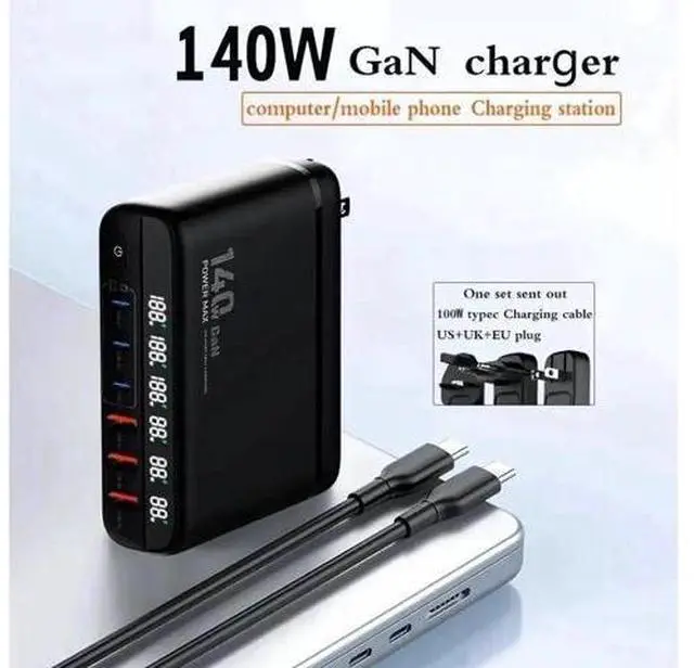 Main image of 140W GaN USB C Charger Block QC3.0 Fast Charging GaN Charger Mobile Phone Quick Charging Type C Desk for IPhone Xiaomi Samsung - Black