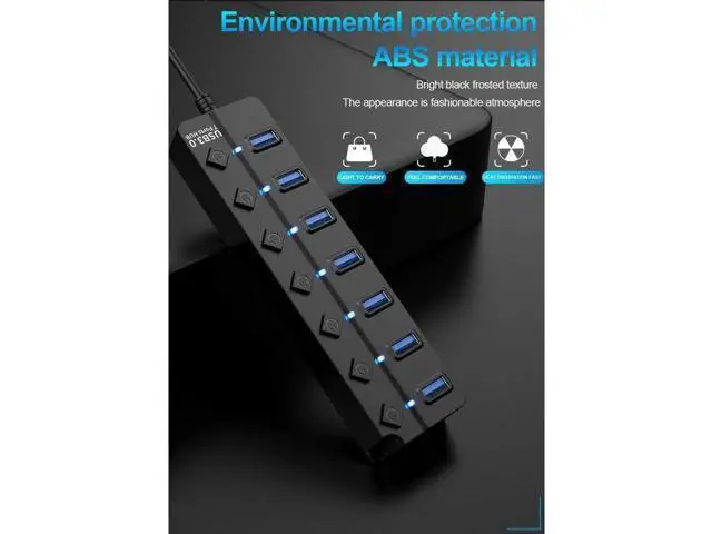 Alt view image 6 of 7 - USB hub 3.0,7-Port USB Hub,VEMONT USB Splitter with Individual On/Off Switches and Lights, USB3.0 Extension for Laptop and PC Computer