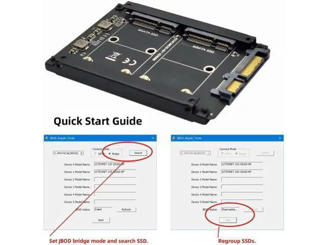 Alt view image 2 of 3 - JBOD Raid0 Span Bridge to 2.5inch SATA Combo HDD Dual MSATA Mini-SATA SSD Card Disk Drive Enclosure