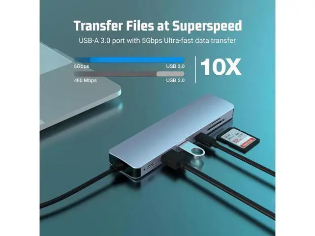 Alt view image 2 of 7 - USB C Hub, 7 in 1 USB C to HDMI Multiport Adapter, 4K HDMI, Power Delivery 100 W, 2*USB 3.0 Port, USB C , SD/TF Card Reader, USB C Dongle for MacBook Pro/Air, Laptop and USB C Devices