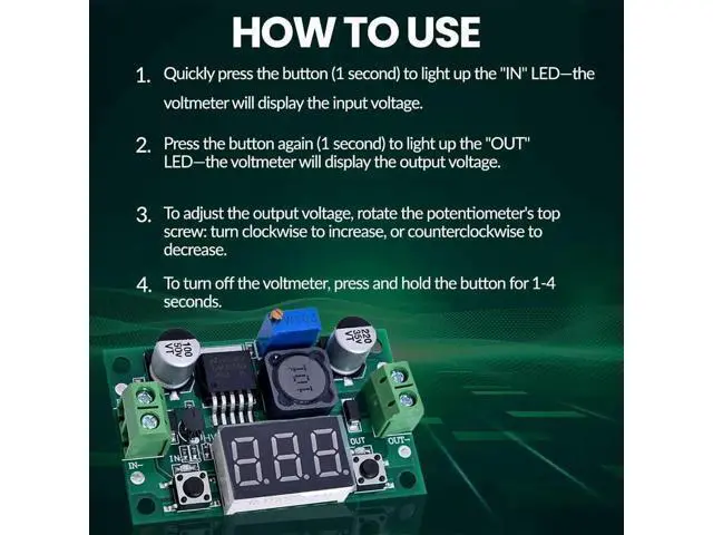 Alt view image 7 of 7 - LM2596 DC-DC Buck Converter Voltage Regulator Adjustable 4.0-40V to 1.25-37V 2A Power Supply Module with LED Voltmeter Display (Pack of 2pcs)