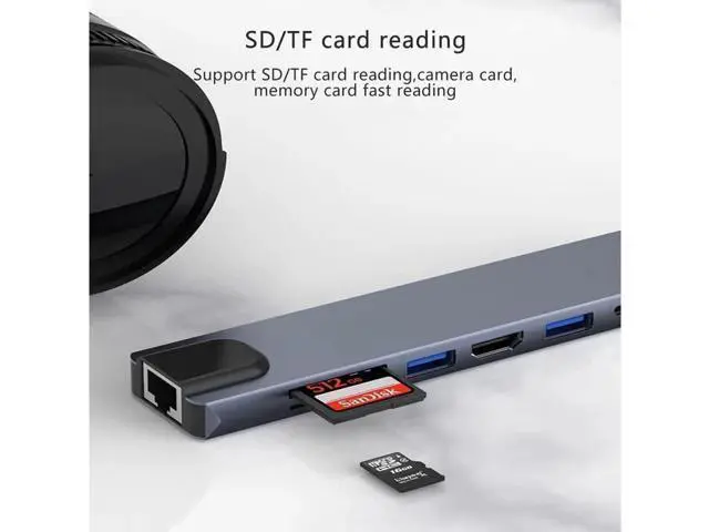 Alt view image 2 of 7 - USB Hub,USB C hub,USB hub with USB C Multiport Adapter, USB Splitter with 4K HDMI, 100W PD, USB 3.0, USB2.0, Ethernet, TF/SD Card Reader for MacBook Pro/PC/Laptop/Tablet Devices (Grey 8in1)
