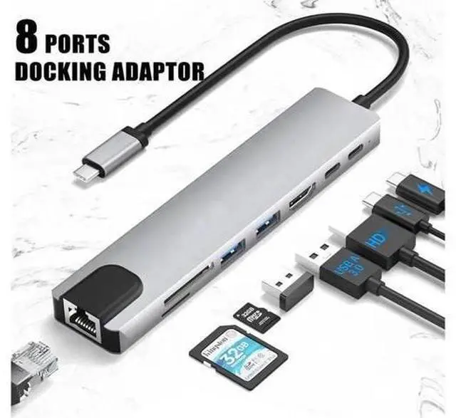 Main image of USB Hub,USB C hub,USB hub with USB C Multiport Adapter, USB Splitter with 4K HDMI, 100W PD, USB 3.0, USB2.0, Ethernet, TF/SD Card Reader for MacBook Pro/PC/Laptop/Tablet Devices (Grey 8in1)