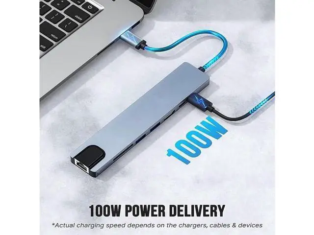 Alt view image 3 of 7 - USB Hub,USB C hub,USB hub with USB C Multiport Adapter, USB Splitter with 4K HDMI, 100W PD, USB 3.0, USB2.0, Ethernet, TF/SD Card Reader for MacBook Pro/PC/Laptop/Tablet Devices (Grey 8in1)