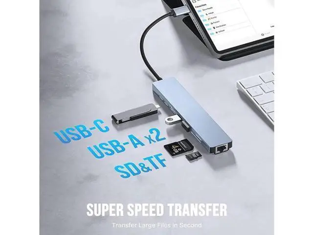 Alt view image 4 of 7 - USB Hub,USB C hub,USB hub with USB C Multiport Adapter, USB Splitter with 4K HDMI, 100W PD, USB 3.0, USB2.0, Ethernet, TF/SD Card Reader for MacBook Pro/PC/Laptop/Tablet Devices (Grey 8in1)