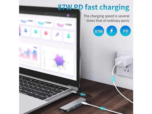 Alt view image 5 of 7 - USB C Adapter for MacBook Pro Adapter, MacBook Pro USB Adapter MacBook Pro HDMI Adapters with 2 USB 3.0, 4K@30Hz HDMI, TF/SD, USB-C Thunderbolt 3 87W