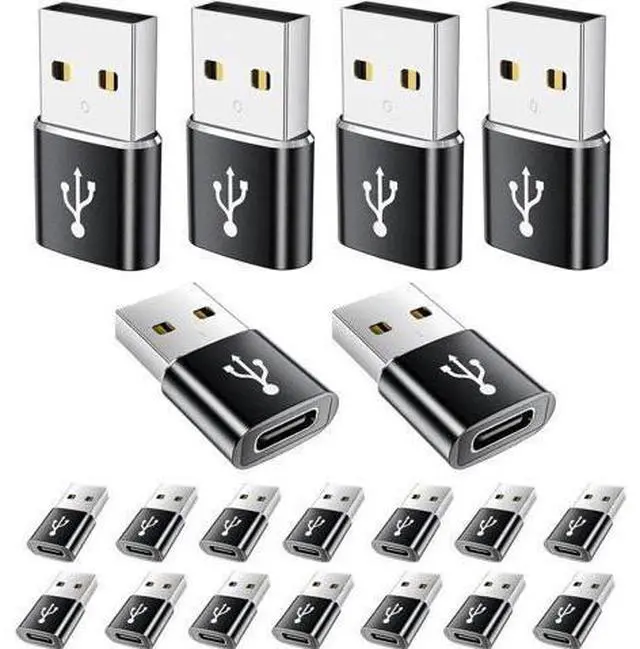 Main image of USB A to USB C Adapter 20 Pack USB to USBC Adapter USBA to USBC Cable Converter for iPhone iPad MacBook Galaxy Black