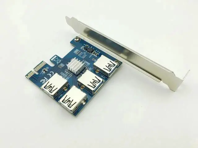 Alt view image 6 of 6 - PCI-E 1X to 4 PCI-E 16X Slots Riser Card External Adapter PCI-E 1 to 4 Port Card Multiplier Riser Card for Bitcoin Miner Machine