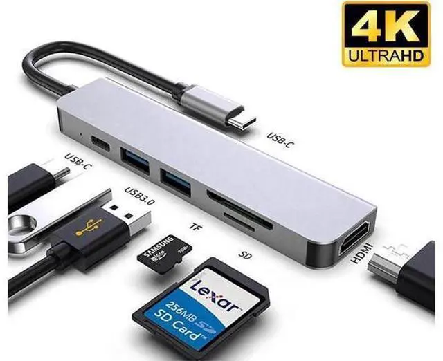 Main image of USB C Adapter for MacBook Pro/Air 2019,Mac Dongle ,6 in 1 Multiports USB-C Hub to 2 USB 3.0 4K HDMI SD TF Card Reader and USB-C 87W PD Adapters