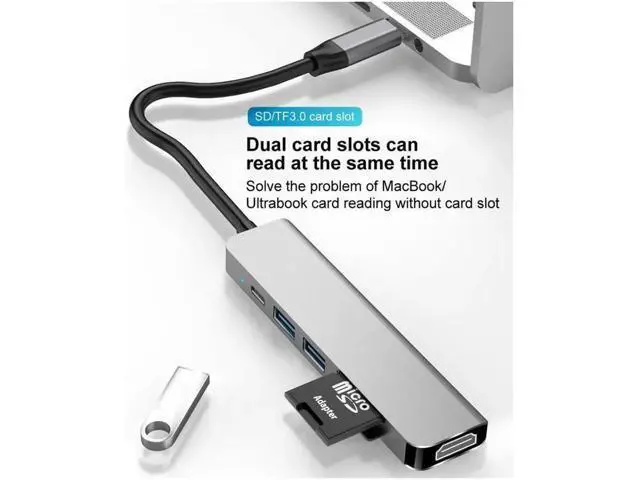 Alt view image 4 of 7 - USB C Adapter for MacBook Pro/Air 2019,Mac Dongle ,6 in 1 Multiports USB-C Hub to 2 USB 3.0 4K HDMI SD TF Card Reader and USB-C 87W PD Adapters