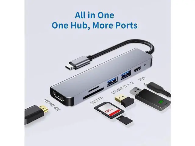 Alt view image 5 of 7 - USB C Adapter for MacBook Pro/Air 2019,Mac Dongle ,6 in 1 Multiports USB-C Hub to 2 USB 3.0 4K HDMI SD TF Card Reader and USB-C 87W PD Adapters