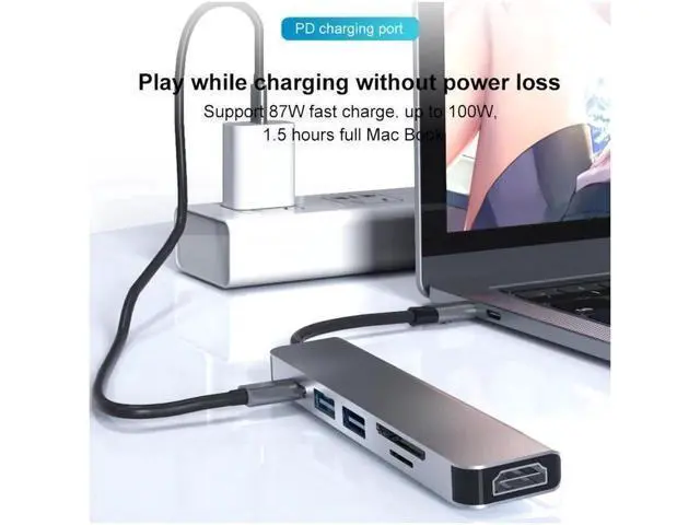 Alt view image 7 of 7 - USB C Adapter for MacBook Pro/Air 2019,Mac Dongle ,6 in 1 Multiports USB-C Hub to 2 USB 3.0 4K HDMI SD TF Card Reader and USB-C 87W PD Adapters