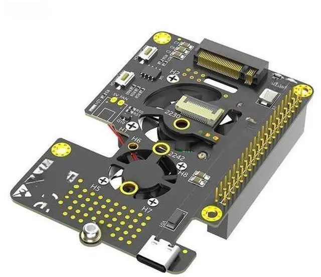 Main image of FOR NVMe M Key to PCI-E Adapter Support 2230 2242 2260 2280 M.2 NVME SSD Cooler Fan RGB LED Dual Switch FFC Cable for Pi 5