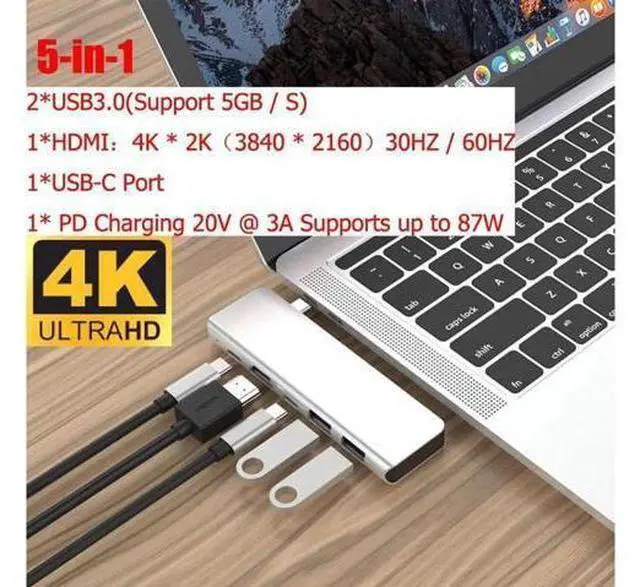 Main image of 5Gbps High Speed Sync Data USB C Hub 5 In 1 Type-C To HDMI 4K USB 3.0 PD Charge Port Type C Multiport Adapter? Type-C Hub