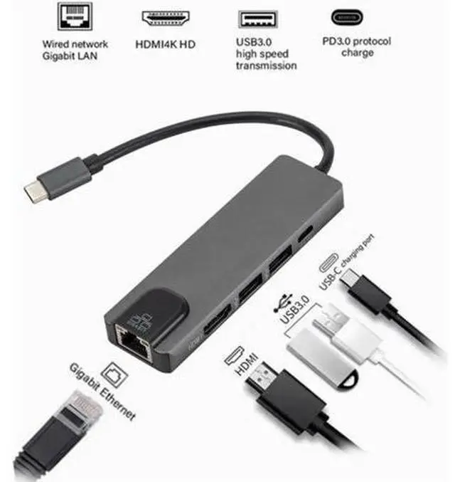 Main image of 5 in 1 USB Type C Hub Hdmi 4K USB C Hub to Gigabit Ethernet Rj45 Lan Adapter for Mac book Pro Thunderbolt 3 USB-C Charger