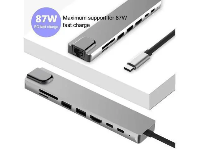 Alt view image 4 of 7 - USB C Hub, 8-in-1 USB C Adapter with 4K USB C to HDMI,Type-C Data Port, USB C Charging, 2 USB 3.0, SD/TF Card Reader, RJ45 Ethernet, USB C Dock Compatible with MacBook 2018 Ipad Pro XPS13