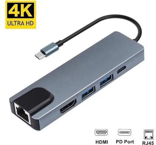 Main image of Type C To Hd Rj45 Pd Adapter Usb 3.0 Hub Ethernet Rj45 Lan 5 In 1 Usb C Hub For Macbook Pro Thunderbolt 3 Converter