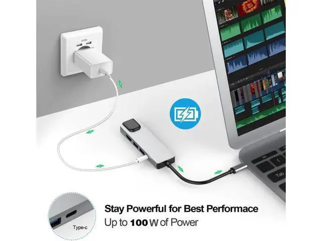 Alt view image 2 of 7 - Type C To Hd Rj45 Pd Adapter Usb 3.0 Hub Ethernet Rj45 Lan 5 In 1 Usb C Hub For Macbook Pro Thunderbolt 3 Converter