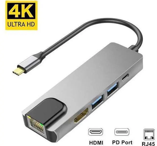 Main image of USB C Type C HUB to USB 3.0 HDMI PD Charging RJ45 Gigabit Ethernet Adapter Type-C 5 in 1 Converter for Pro Window Mac OS