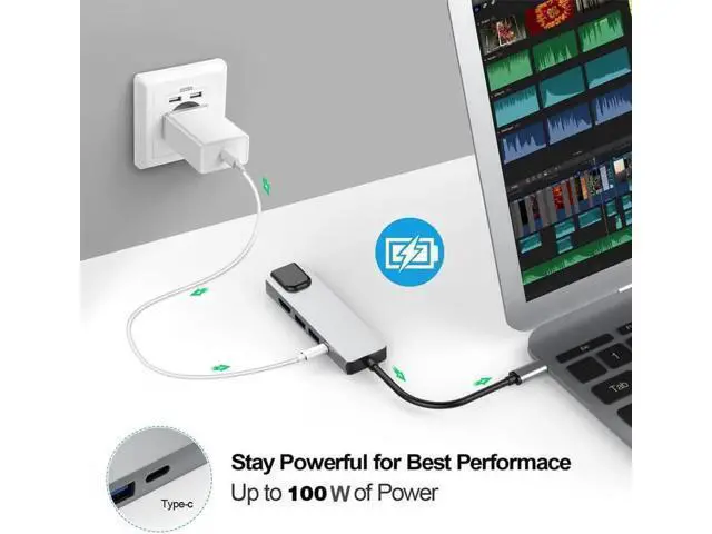 Alt view image 3 of 7 - USB C Type C HUB to USB 3.0 HDMI PD Charging RJ45 Gigabit Ethernet Adapter Type-C 5 in 1 Converter for Pro Window Mac OS