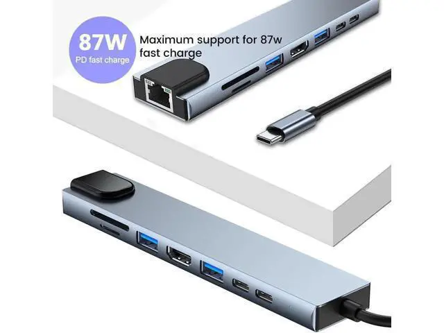 Alt view image 4 of 7 - USB C Hub, 8-in-1 USB C Adapter with 4K USB C to HDMI,Type-C Data Port, USB C Charging, USB3.0/USB2.0, SD/TF Card Reader, RJ45 Ethernet, USB C Dock Compatible Apple MacBook Pro 13/15
