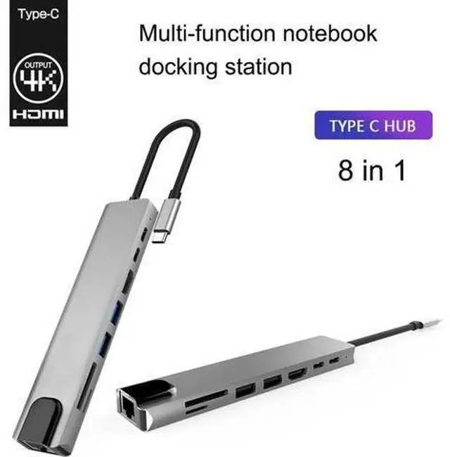 Main image of Update Version USB C Hub, 8-in-1 Type c hub Adapter with RJ45 Port, 2 USB 3.0 Port,4K HDMI,SD/TF Card Port,87W PD, Type-C Port Compatible for MacBook/Pro/Air 2016/2017/2018 and More USB C
