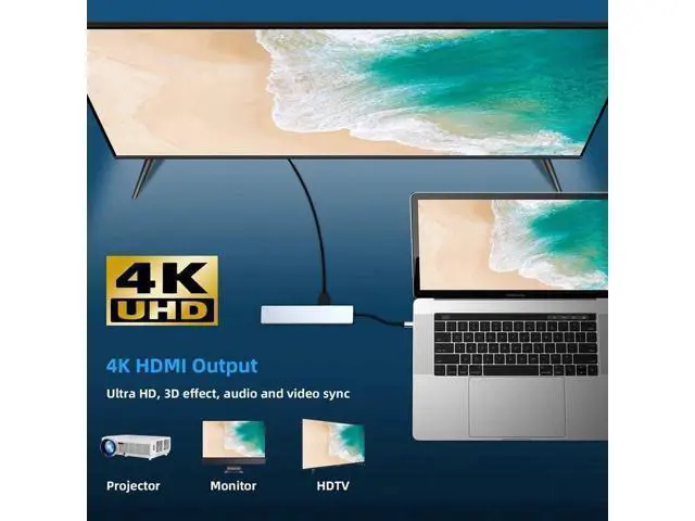 Alt view image 3 of 7 - Update Version USB C Hub, 8-in-1 Type c hub Adapter with RJ45 Port, 2 USB 3.0 Port,4K HDMI,SD/TF Card Port,87W PD, Type-C Port Compatible for MacBook/Pro/Air 2016/2017/2018 and More USB C