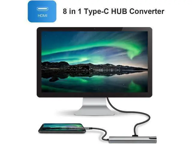 Alt view image 6 of 7 - Update Version USB C Hub, 8-in-1 Type c hub Adapter with RJ45 Port, 2 USB 3.0 Port,4K HDMI,SD/TF Card Port,87W PD, Type-C Port Compatible for MacBook/Pro/Air 2016/2017/2018 and More USB C