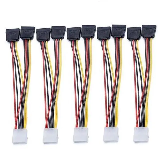 Main image of 5pcs 4 Pin Molex to 2×15 Pin SATA Power Y-Cable Adapter for IDE 8 Inches