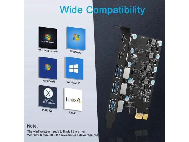 Alt view image 5 of 7 - PCIe to USB (2X USB C - 3X USB A) Expansion Card,PCI Express Internal USB3.0 Hub Converter for Desktop PCS Riser Card