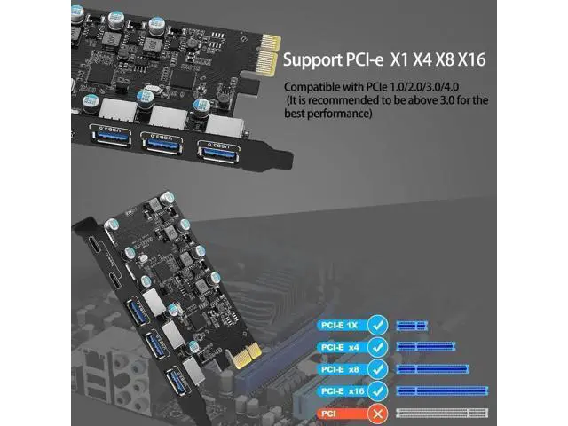 Alt view image 6 of 7 - PCIe to USB (2X USB C - 3X USB A) Expansion Card,PCI Express Internal USB3.0 Hub Converter for Desktop PCS Riser Card