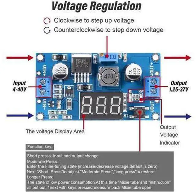 Alt view image 4 of 5 - LM2596 LM2596S DC-DC Buck Converter Voltage Regulator Adjustable 4.0-40V to 1.25-37V 2A Power Supply Module with LED Voltmeter Display (Pack of 2)