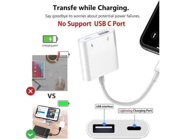 Alt view image 3 of 7 - Lightning to USB Camera Adapter for iPhone with Lightning Charging Port USB 3.0 Female OTG Cable Keyboard Mouse No Support USB C SSD