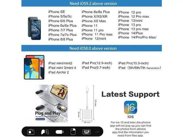 Alt view image 7 of 7 - Lightning to USB Camera Adapter for iPhone with Lightning Charging Port USB 3.0 Female OTG Cable Keyboard Mouse No Support USB C SSD