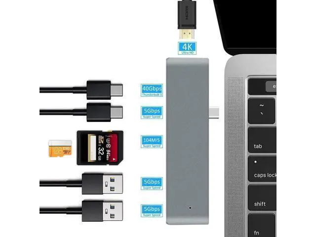 Alt view image 3 of 7 - USB Type C Hub Adapter Thunderbolt 3 7 in 1 Type-C Docking Station with 4K HDMI USB 3.0 TF SD Slot PD for MacBook Pro 2016/2017-Gary