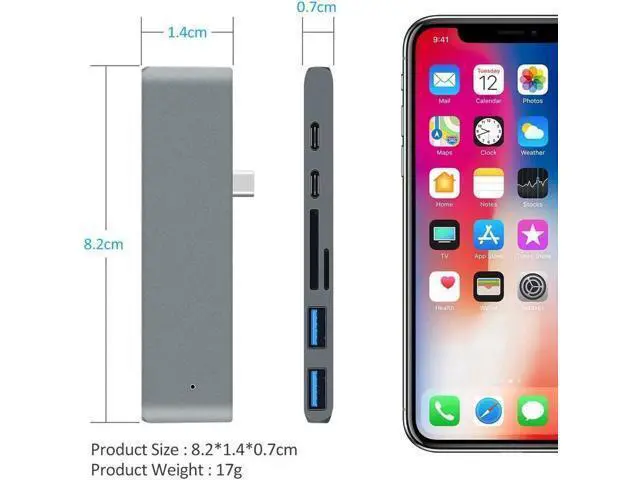 Alt view image 5 of 7 - USB Type C Hub Adapter Thunderbolt 3 7 in 1 Type-C Docking Station with 4K HDMI USB 3.0 TF SD Slot PD for MacBook Pro 2016/2017-Gary