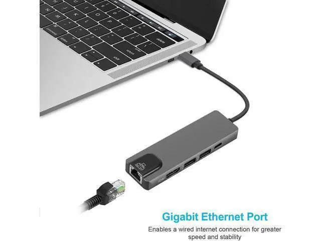 Alt view image 6 of 7 - USB C Hub Multiport Adapter, USB 3.1 Gen 2 Hub -5 in 1 USB C to 4K HDMI Dongle with USB C Power Delivery,2 USB 3.0 Ports and Gigabit Ethernet Adapter for Mac Book Pro, XPS More Type C Devices