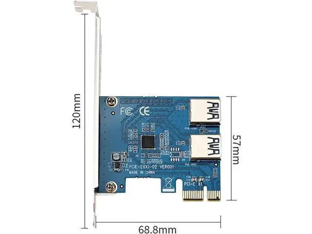 Alt view image 2 of 6 - PCIe 1 to 2 PCI Express 1X Riser Card 2 in 1 PCI-E Expansion Card 2 Ports USB3.0 Adapter for Bitcoin Mining Device Rabbet Ethereum Mining ETH
