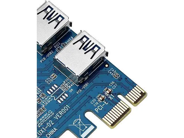 Alt view image 3 of 6 - PCIe 1 to 2 PCI Express 1X Riser Card 2 in 1 PCI-E Expansion Card 2 Ports USB3.0 Adapter for Bitcoin Mining Device Rabbet Ethereum Mining ETH