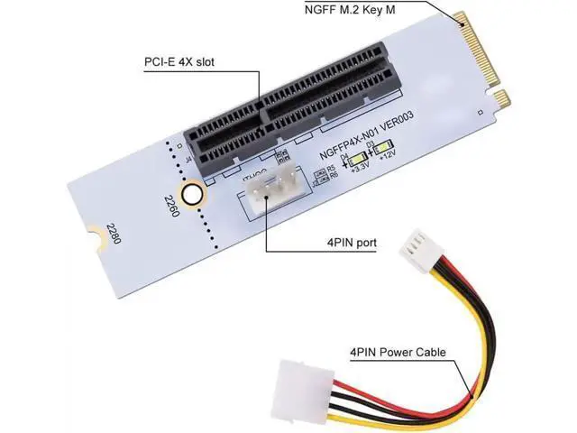 Alt view image 3 of 6 - BGNing NGFF M2 to PCI-e 4X 1X Slot Riser Card M Key M.2 2260 2280 SSD Port to PCIE Adapter Converter Multiplier for BTC Miner Mining