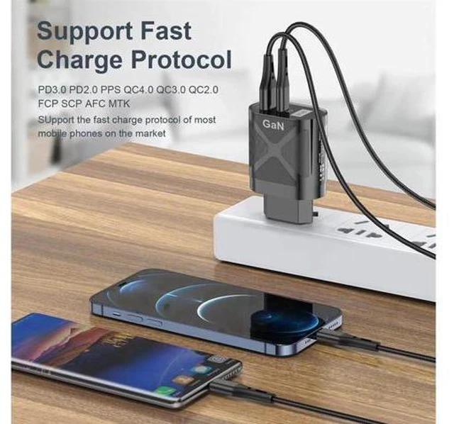 Alt view image 2 of 7 - 65W GaN Fast Charger Dual Port USB Type C Phone Charger Quick Charging 3.0 Power Adapter For iPhone 14 13 Xiaomi Samsung Wall Charger - White