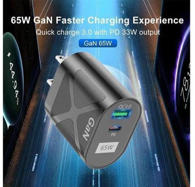 Alt view image 4 of 7 - 65W GaN Fast Charger Dual Port USB Type C Phone Charger Quick Charging 3.0 Power Adapter For iPhone 14 13 Xiaomi Samsung Wall Charger - White