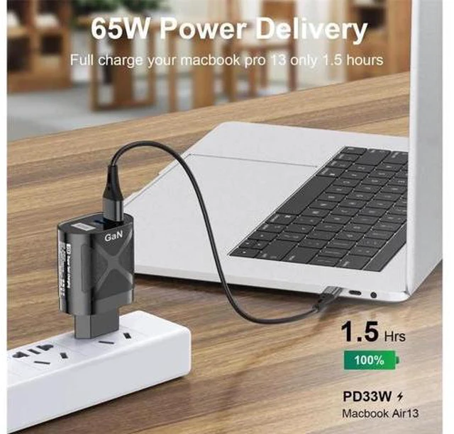 Alt view image 7 of 7 - 65W GaN Fast Charger Dual Port USB Type C Phone Charger Quick Charging 3.0 Power Adapter For iPhone 14 13 Xiaomi Samsung Wall Charger - White