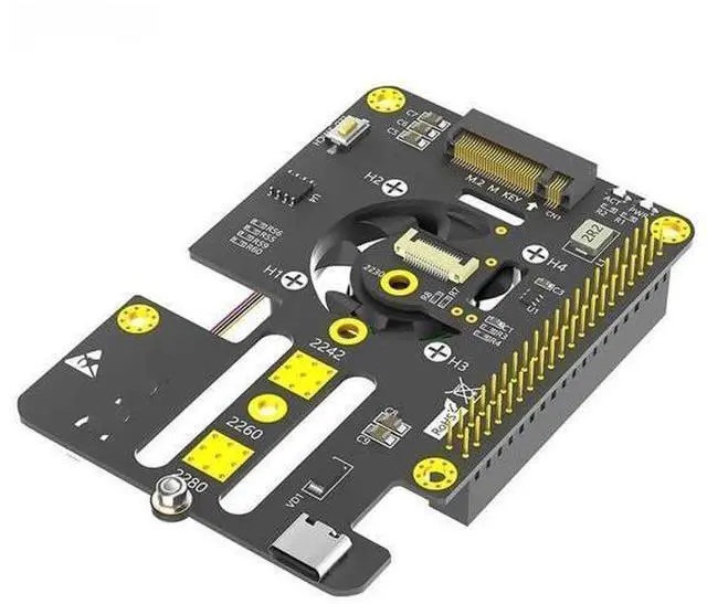 Main image of FOR 3 in 1 Combo M.2 NVMe to PCIe Adapter Support M Key 2230 2242 NVME SSD Cooler fan Automatic Discoloration LED for Pi 5