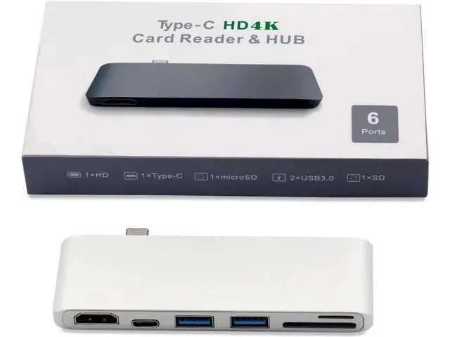 Alt view image 3 of 7 - USB C Hub HDMI, 6-in-1 USB Type C Multi-port Adapter with 4K HDMI, USB-C Power Delivery,2 USB 3.0 Ports,SD/Micro Card Reader,Compatible with MacBook 2017/2016 and other USB-C Devices-Gray