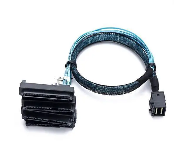 Alt view image 3 of 7 - SFF-8643 Internal Mini SAS HD to (4) 29pin SFF-8482 connectors with SAS 15pin Power Port 12GB/S Cable (1M)